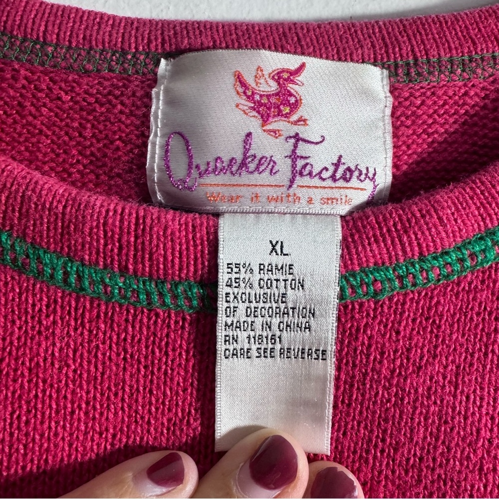 Quacker Factory Christmas Tree Sweater Red Green Ramie Cotton XL Holiday Knit - Picture 4 of 5